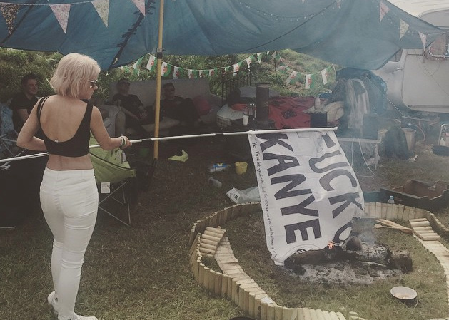 Watch Lily Allen Burn a Fuck Kanye Flag at Glastonbury